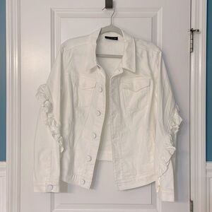 Lane Bryant White Ruffle Detail Denim Jacket, size 12/14